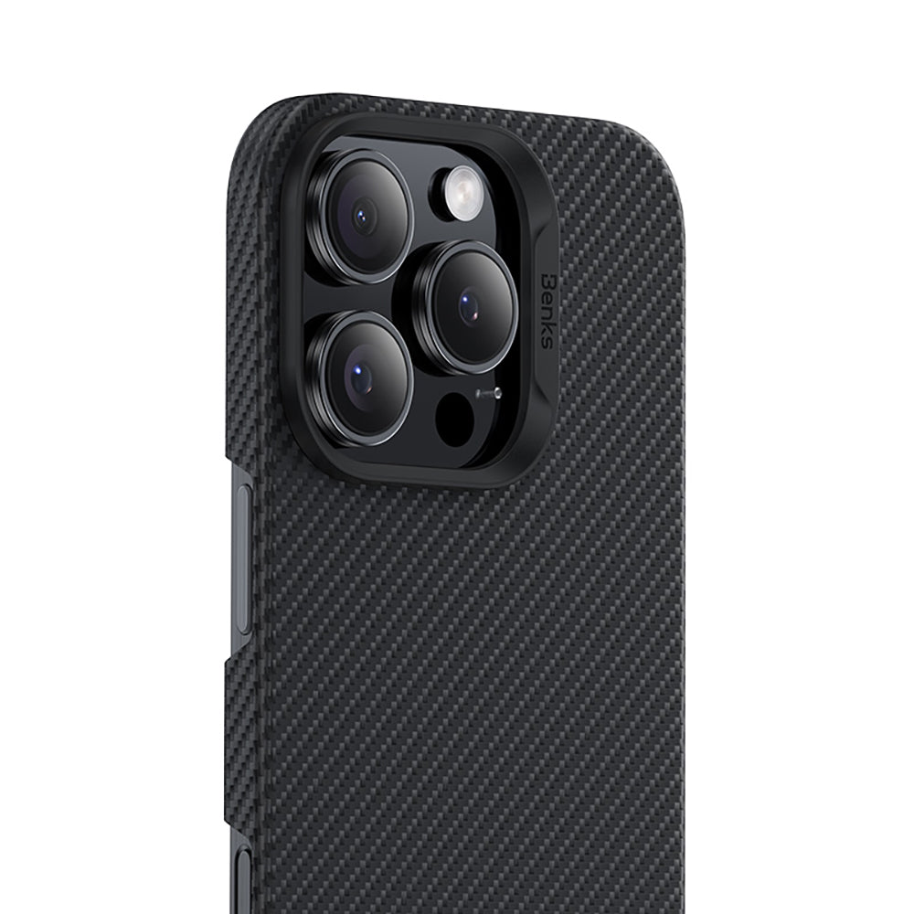Benks iPhone 16 Pro Max M-safe Metal Kamera Çerçeveli Magnetik ArmorAir 600D Kevlar Fiber Kılıf Benks iPhone 16 Pro Max M-safe Metal Kamera Çerçeveli Magnetik ArmorAir 600D Kevlar Fiber Kılıf